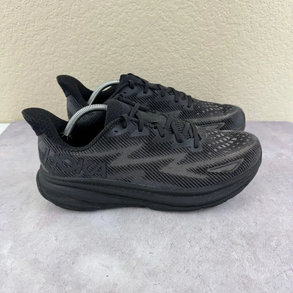 HOKA Clifton 9 Mens 12 D Black Running Shoes 1127895 BBLC